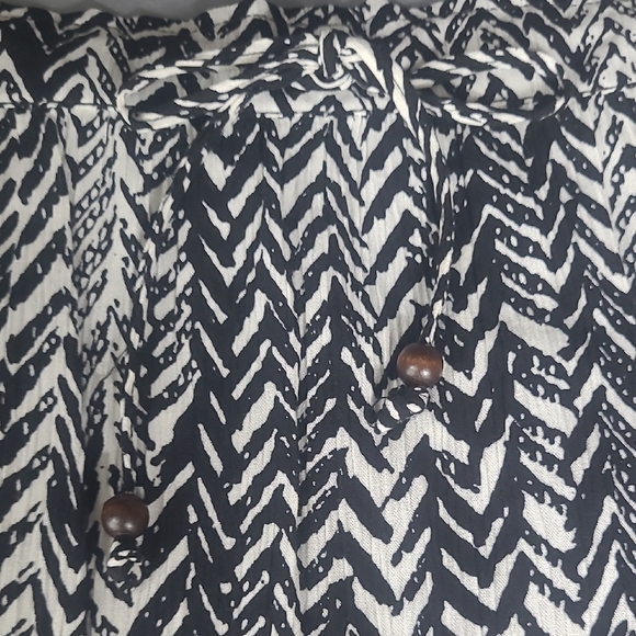 Tiered Maxi Skirt Black & White Cinched Waist Tie w Wood Beads Boho Whimsigoth - Picture 2 of 9